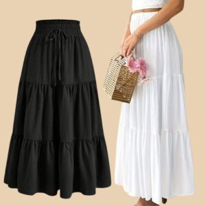 Classic Chic High-Waist Skirts" black white color