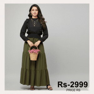 Classic Chic High-Waist Skirts” Green color and Top black