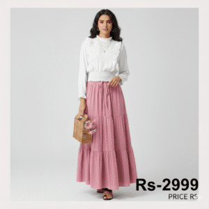 Classic Chic High-Waist Skirts” pink color and Top white