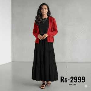 combo deal black skirt +black shirt +net coat red