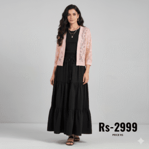 combo deal black skirt +black shirt +net coat pink