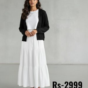 combo deal whtie skirt +white shirt +net coat black