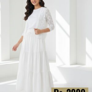combo deal whtie skirt +white shirt +net coat white