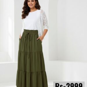 combo deal green skirt +white shirt +net coat white