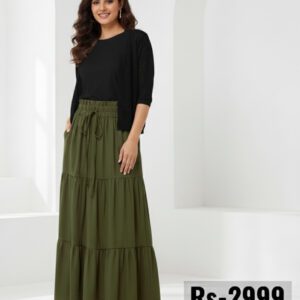 combo deal green skirt +black shirt +net coat black