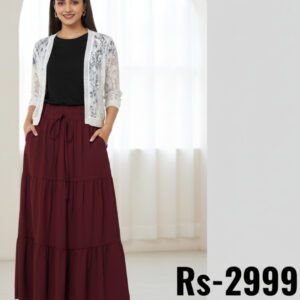 combo deal Mehroon skirt +balck shirt +net coat white