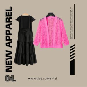 combo deal black skirt +black shirt +net coat pink