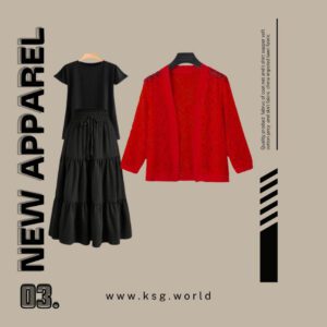 combo deal black skirt +black shirt +net coat red