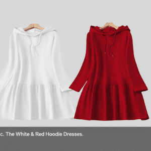 Girls' Casual Long Sleeve Knit Hooded Dress, Comfortable color red white