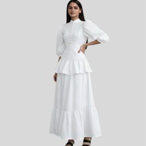 white top & skirt set color white