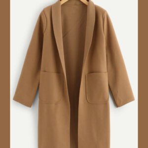 Women Fleece Long Sleeve Coat camel brown color