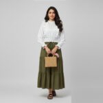 Two-Piece Magic – Fancy Top & Skirt color white top Green  skirt
