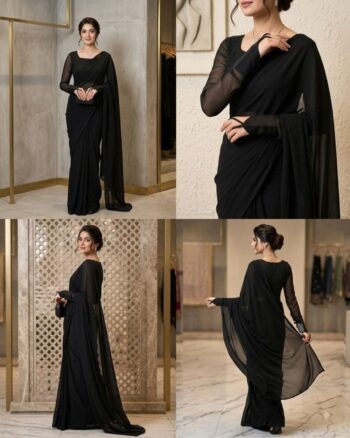 PLAIN CHIFFON SAREE black color