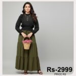 Two-Piece Magic – Fancy Top & Skirt color black top green skirt
