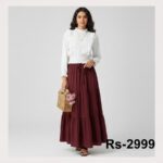 Two-Piece Magic – Fancy Top & Skirt color white  top mehroon skirt