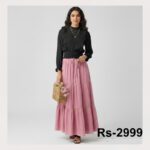 Two-Piece Magic – Fancy Top & Skirt color black top pink  skirt
