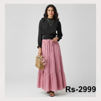 Two-Piece Magic – Fancy Top & Skirt color black top pink  skirt