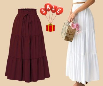 High Waisted Long Skirt for Women | Basic Color Collection | KSG World color white Mehroon