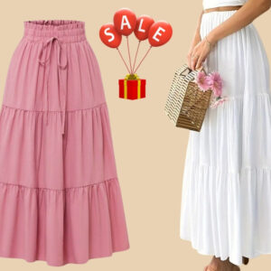 Classic Chic High-Waist Skirts” white & pink color
