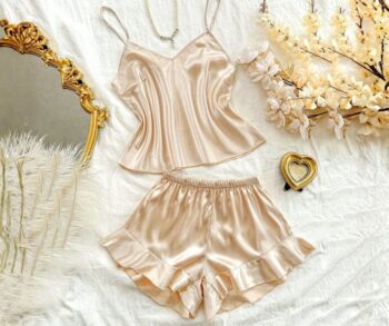 Top & Flare Shorts pajama set for women  beige  color