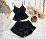 Top & Flare Shorts pajama set for women black