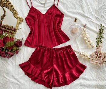 Contrast  Tie Waist PJ Set / Pajama Set