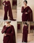 PLAIN CHIFFON SAREE  MEHROON COLOR