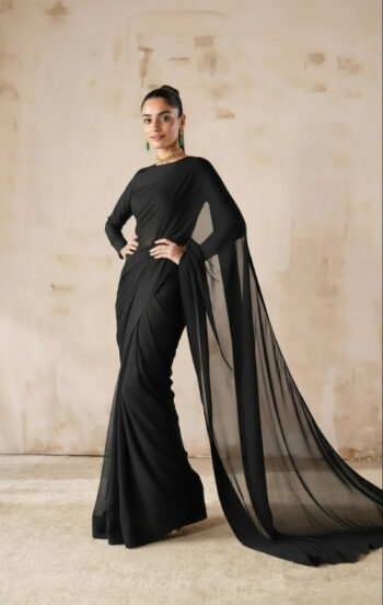 PLAIN CHIFFON SAREE black color