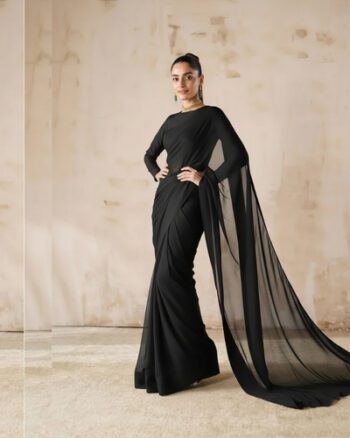 PLAIN CHIFFON SAREE black color