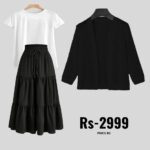 3-Piece Combo: Skirt, T-Shirt & Net Coat | Save on Sets