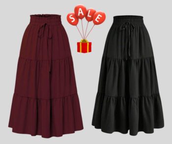 High Waisted Long Skirt for Women | Basic Color Collection | KSG World color Black mehroon