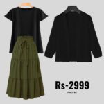 3-Piece Combo: Skirt, T-Shirt & Net Coat | Save on Sets