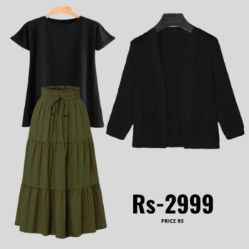 3-Piece Combo: Skirt, T-Shirt & Net Coat | Save on Sets