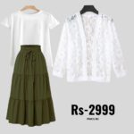 3-Piece Combo: Skirt, T-Shirt & Net Coat | Save on Sets