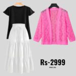 3-Piece Combo: Skirt, T-Shirt & Net Coat | Save on Sets