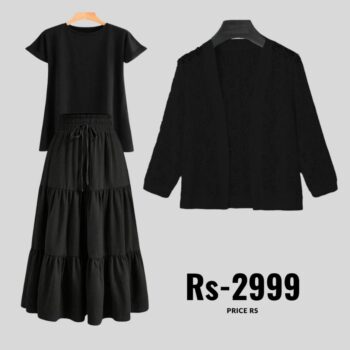 3-Piece Combo: Skirt, T-Shirt & Net Coat | Save on Sets