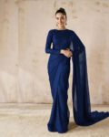 PLAIN CHIFFON SAREE NAVE BLUE  COLOR