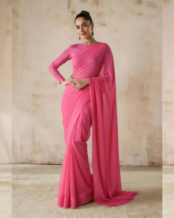 PLAIN CHIFFON SAREE  PINK COLOR