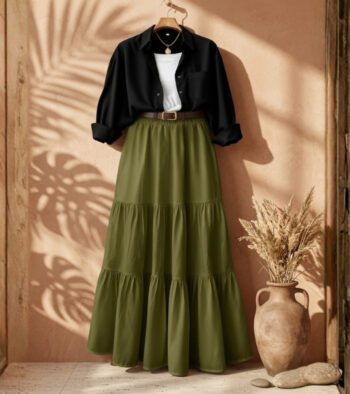 3-piece combo deal (1 Skirt + 1 Inner T-Shirt + 1 Button Down Shirt