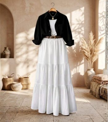 3-piece combo deal (1 Skirt + 1 Inner T-Shirt + 1 Button Down Shirt