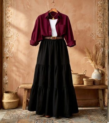 3-piece combo deal (1 Skirt + 1 Inner T-Shirt + 1 Button Down Shirt