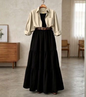 3-piece combo deal (1 Skirt + 1 Inner T-Shirt + 1 Button Down Shirt