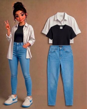 3 Piece Combo Deal: Denim Skanny Jean (Sky Blue) + Cotton Jersey + Button Down Shirt |