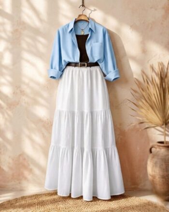 3-piece combo deal (1 Skirt + 1 Inner T-Shirt + 1 Button Down Shirt