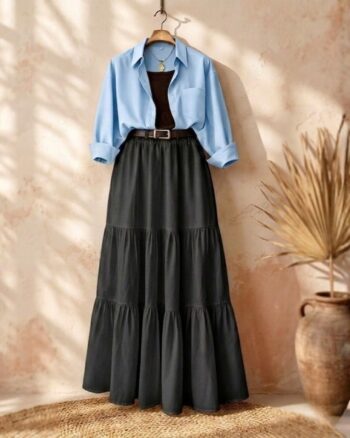 3-piece combo deal (1 Skirt + 1 Inner T-Shirt + 1 Button Down Shirt