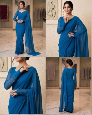 PLAIN CHIFFON SAREE ZINC BLUE