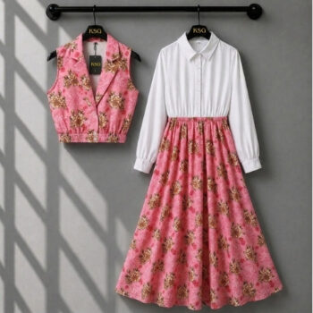 3-piece combo deal ( Skirt + Shirt + vest coat )
