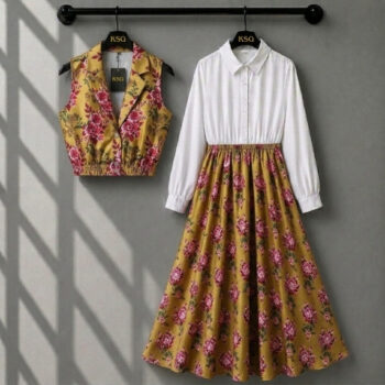3-piece combo deal ( Skirt + Shirt + vest coat
