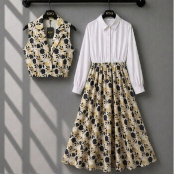 3-piece combo deal ( Skirt + Shirt + vest coat )