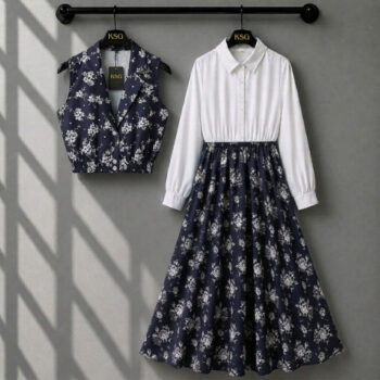 3-piece combo deal ( Skirt + Shirt + vest coat )